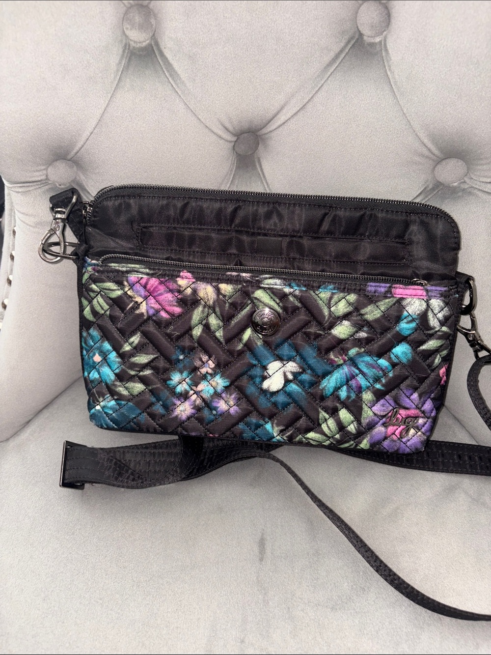 Like New - Lug Pirouette Color Block Convertible Crossbody, Bloom Black/Black
